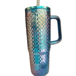 Iridescent Blue Tumbler with Straw